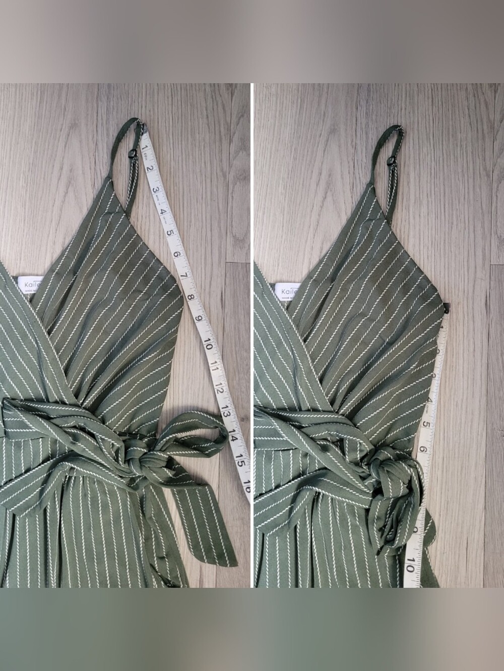 Kaileigh Rica Knit Crop Jumpsuit Olive Stripe V-Neck, Wide-Leg Sleeveless, Small - Picture 6 of 16